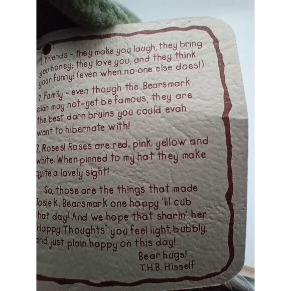 Josie K Bearsmark Teddy Bear Boyds Plush Flower Hat 9 Inch Vintage Animal Toy - Picture 14 of 15